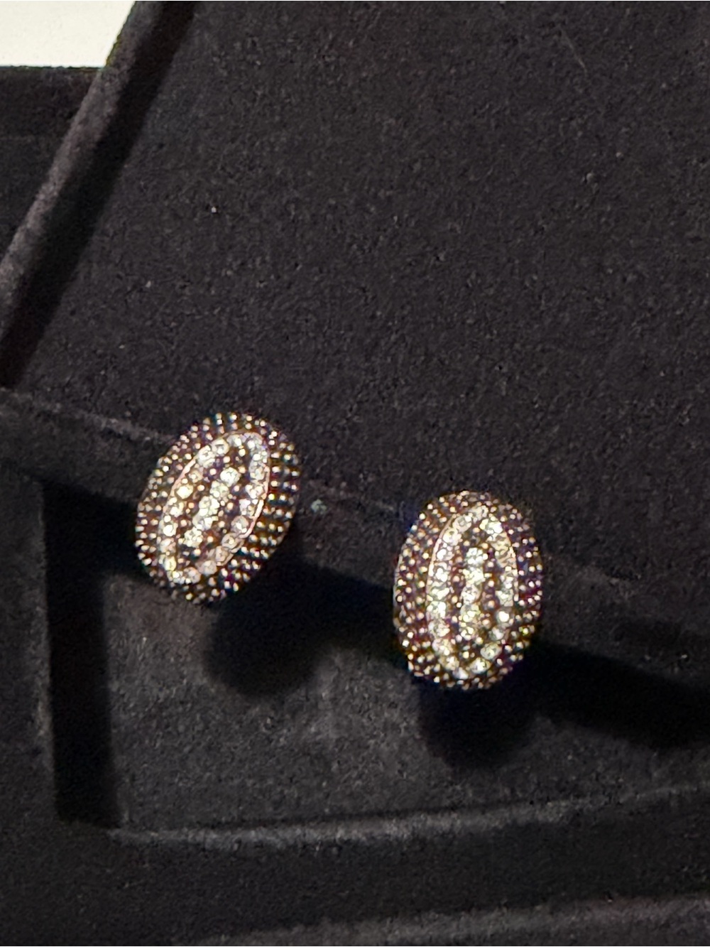 Crystal Pave Oval Stud Earrings - Black and Gold